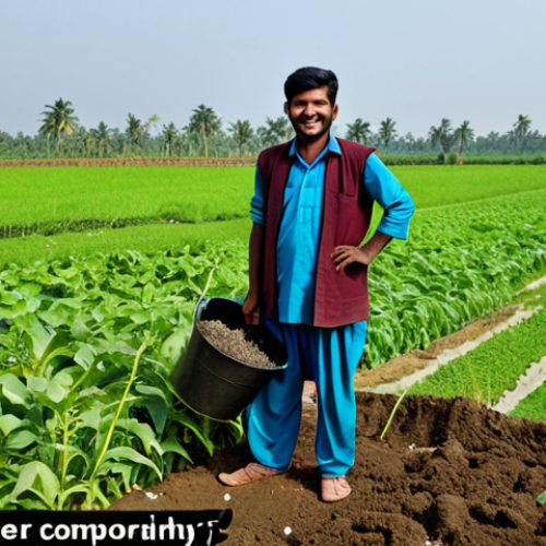 Home 4 **
A Bangladeshi farmer, fully clothed in traditional attire, smiling while applying compost to his field. The field is lush with green crops. In the background, other farmers are working, and there's a composting area visible. Include the words "safe for work," "appropriate content," "fully clothed," "modest," "environmentally friendly agriculture," "perfect anatomy," "correct proportions," and "natural pose" for safety and quality.
**