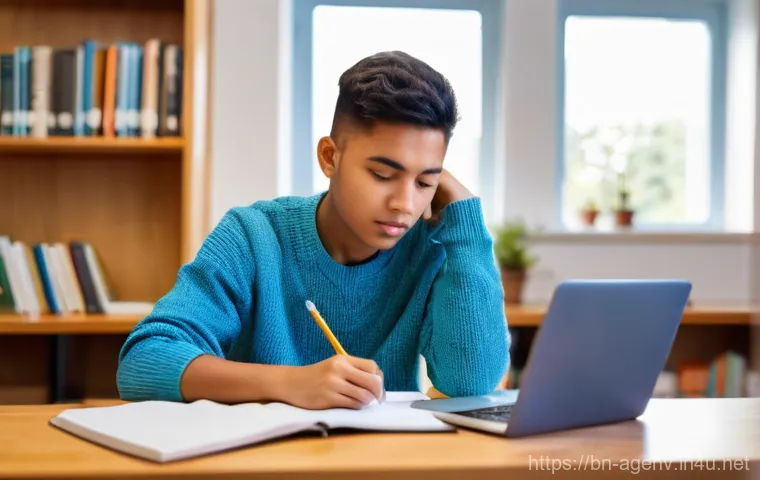 농업환경기술자 시험 성적 분석 노하우 - **Prompt 1: Focused Agricultural Engineering Student**
    "A bright, well-lit indoor scene featurin...