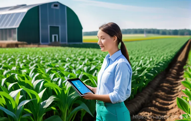 농업환경기술자 경력 쌓기 좋은 회사 리스트 - **Prompt 1: Future of Smart Agriculture**
    "A wide-angle, vibrant, and futuristic realistic image...