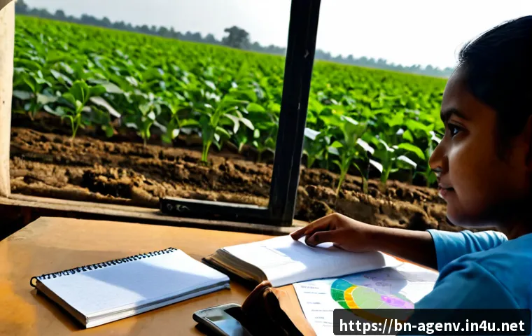 Home 17 농업환경기술자 이론 학습 자료 추천 - Photorealistic agricultural environmental technician theory study scene, focused adult learner at a ...